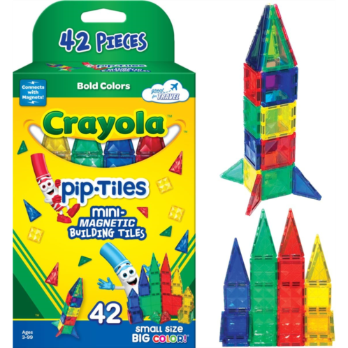 CreateOn Crayola Mini Magnetic PIP-Tiles, Building Set for Kids, Magnetic Building Toys for Kids, STEM Travel Toys for Boys and Girls Ages 3+, 42-Piece Set (Bold)