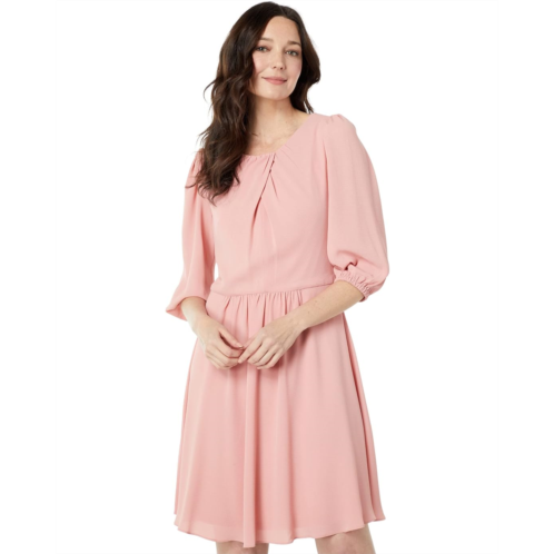 London Times Elbow Sleeve Pleat Neck Fit-and-Flare