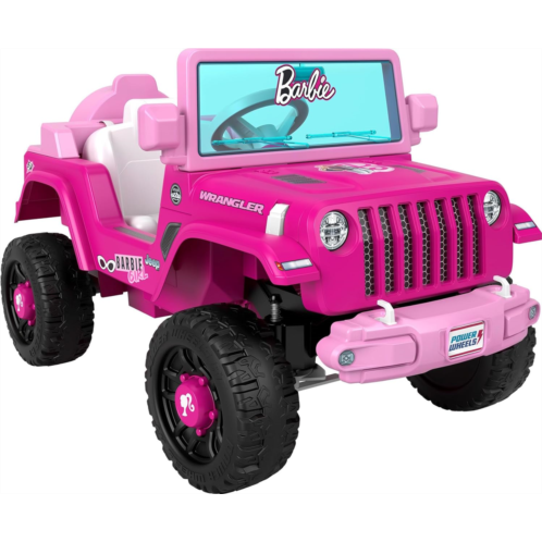 Power Wheels Barbie Jeep Wrangler Toddler Ride-On Toy with Driving Sounds, Multi-Terrain Traction, Seats 1, Ages 2+ Years, Large, Multicolor