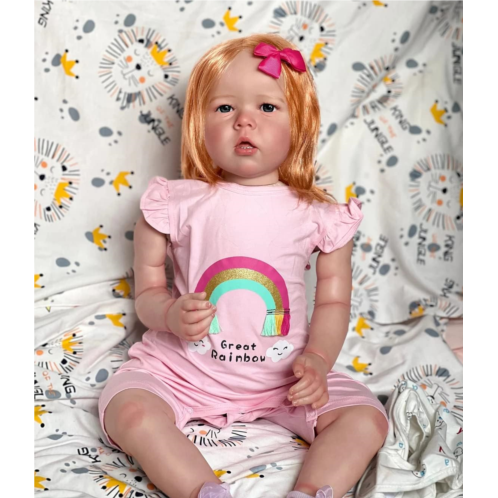 Pinky Reborn 28inch Lifelike Reborn Toddler Girl Dolls,Realistic Reborn Babies Doll Weighted Reborn Baby Doll with Red Hair,Toy Gift for Girls Collectors