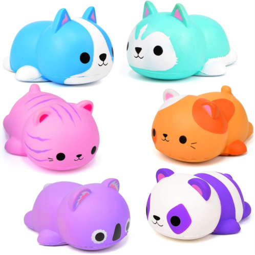 Hekaty 6PCS Cat Squishies Kids Xmas Stocking Stuffers Jumbo Animal Squishy Toys Slow Rising Stress Relief Fidget Toys for Adult Kids Treasure Box Classroom Prizes Party Favors Valentines