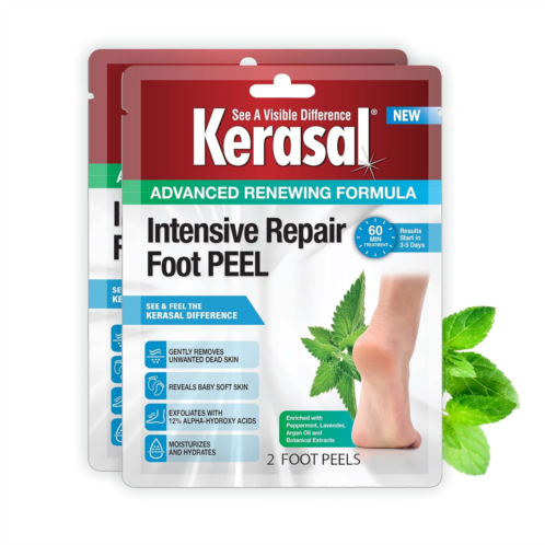 Kerasal Intensive Foot Repair, Skin Healing Ointment for Cracked Heels and Dry Feet, 1 Oz and Kerasal Intensive Repair Foot Peel for Dry Feet, 2 Pairs
