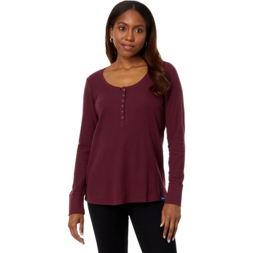 L.L.Bean Womens LLBean Unshrinkable Mini Waffle Henley Long Sleeve