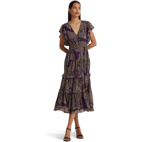 POLO RALPH LAUREN Paisley Belted Georgette Tiered Dress