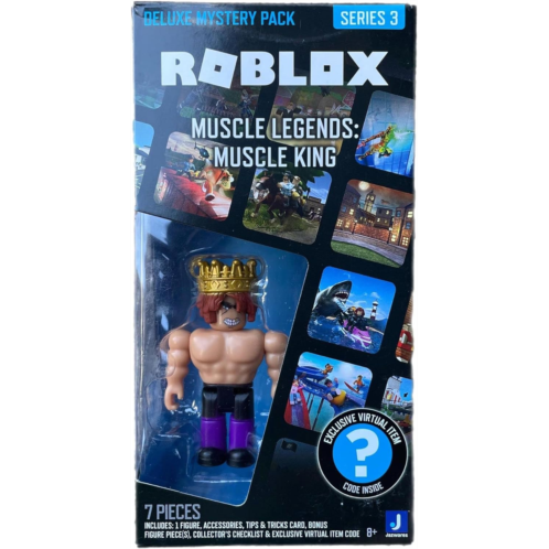 Roblox Deluxe Mystery Pack Action Figure Series 1 2 - Includes Exclusive Virtual Item (Choose Figure) (Muscle Legends: Muscle King)