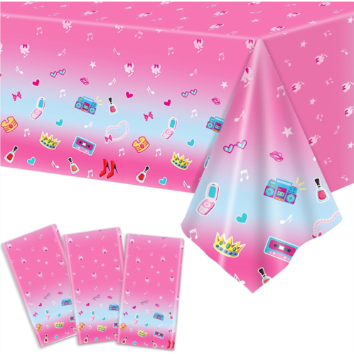 QOUBAI 3pcs Pink Princess Tablecloths for BAR-Birthday Party Decorations, Pink Dream Birthday Party Supplies for Girls Plastic Waterproof Table Covers Disposable Favors