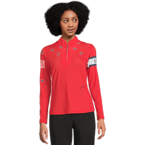 Womens Jamie Sadock Sunsense Luminous Print Long Sleeve 1/4 Zip Sun Protection Top