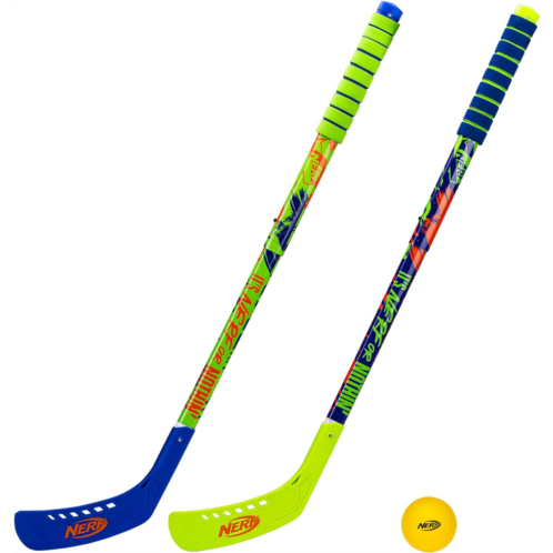 Franklin Sports NERF Proshot Kids Hockey Sticks+Ball Set-2 Player Youth Indoor+Outdoor NERF Hockey Set-2 in 1 Knee+Floor Hockey Sticks-(2)NERF Proshot Youth Hockey Sticks+(1)Foam H