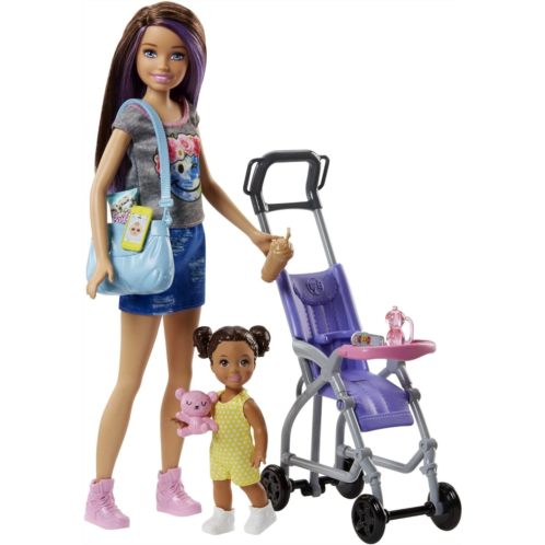 Barbie Skipper Babysitters Inc 2 Dolls & Accessories, Set with Brunette Skipper Doll, Small Doll & Bouncy Stroller (Amazon Exclusive)