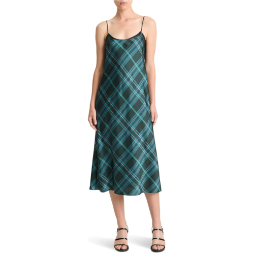Womens Vince Plaid Lace Trim Slip Dress