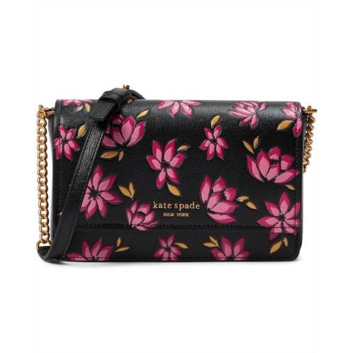 Kate Spade New York Morgan Winter Blooms Embossed Saffiano Leather Flap Chain Wallet