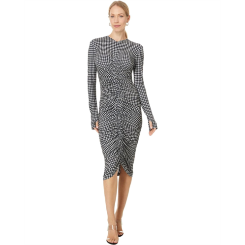 Norma Kamali Long Sleeve V-Neck Shirred Front Dress To Knee