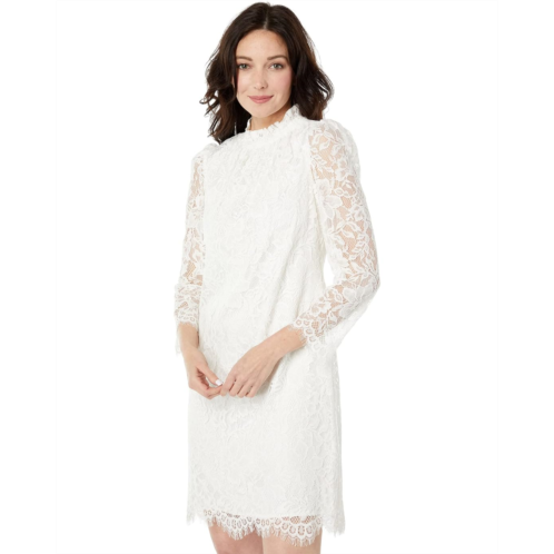 Vince Camuto Lace Ruffle Shirring Neck Shift