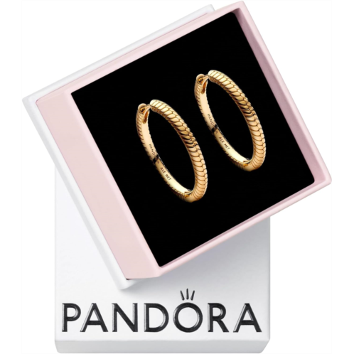 PANDORA Moments Charm Hoop Earrings - Compatible with PANDORA Moments Charms - 14k Gold Plated Snake Chain Charm Earrings for Women - Gift for Her - With Gift Box - 25 mm