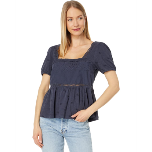 Womens Lucky Brand Schiffley Peplum Puff Sleeve Top