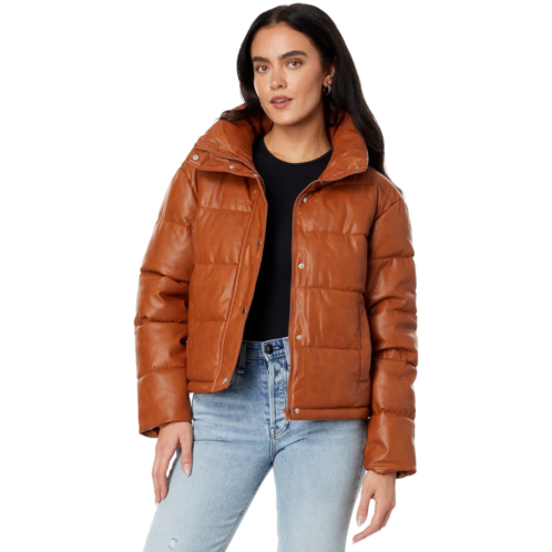 Womens Avec Les Filles Faux-Ever Leather Cropped Puffer