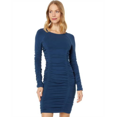 MONROW Long Sleeve Shirred Dress