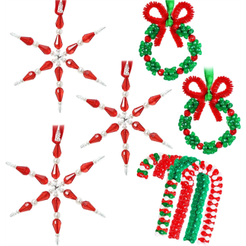 GYGOT Christmas Crafts for Kids Adults,30 Sets Christmas Beaded Ornament Kit to Make-Incl. 6PC Snowflake/12PC Wreath/12PC Candy Cane(Assembly Needed)