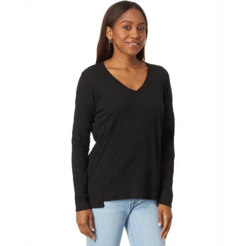 Womens bobi Los Angeles V-Neck Long Sleeve Princess Seam Rib Mix Tee