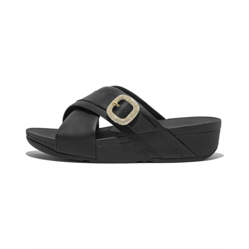 FitFlop Lulu Crystal-Buckle Leather Cross Slides