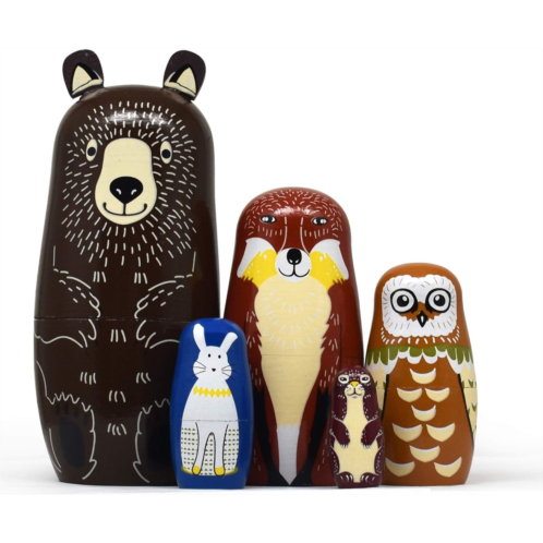Tphon Handmade Bear Matryoshka Nesting Dolls - Cute Cartoon Wooden Stacking Set for Kids (5-piece)