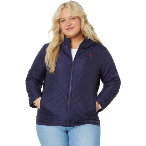 U.S. POLO ASSN. Plus Size Cozy Faux Fur Lined Diamond Quilted Hooded Puffer with Side Panel