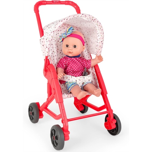 deAO Baby Doll Stroller Set with 13 inch Doll - Deluxe 13 Baby Doll Role Play Set with Foldable Doll Stroller,Great Baby Doll Accessories,Interactive Soft Dolls for Girls Kids
