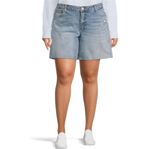 Womens KUT from the Kloth Plus Size Hailey High Rise Long Bermuda-Basic Raw Hem