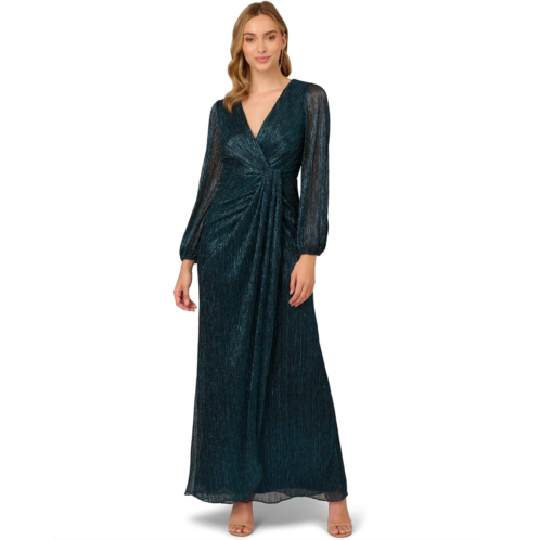 Adrianna Papell Metallic Mesh Draped Gown