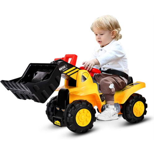 Giantex Ride On Bulldozer Truck for Kids, Excavator Digger Construction Vehicles, Pretend Play Sliding Tractor, w/ Multiple Sounds, Push Bucket, Low Seat, Anti-Skid Tires, Front Lo