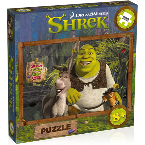 Winning Moves Games Winning Moves Shrek 500 Piece Jigsaw Puzzle Game, Piece Together Shrek, Donkey and Puss in Boots Out at The swamps, Gift and Toy for Boys and Girls Aged 8 Plus