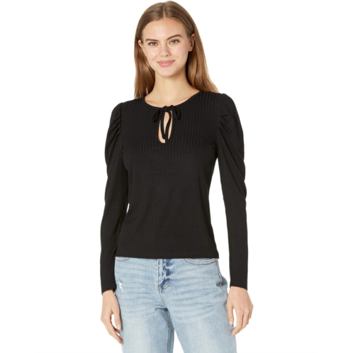 1.STATE Ribbed Puff Long Sleeve Front Tie Top