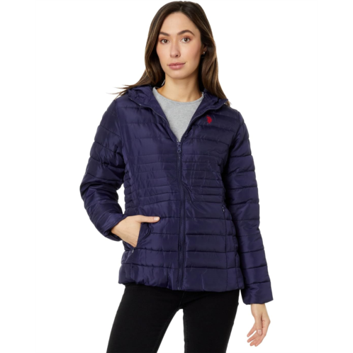 U.S. POLO ASSN. Mixed Quilting Hooded Puffer with Cozy Faux Fur Lining