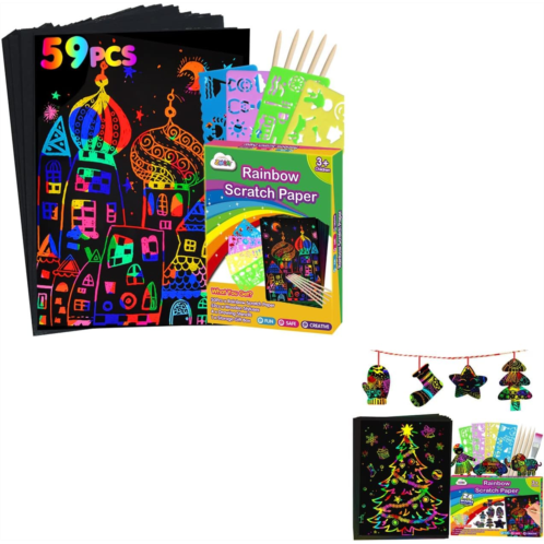 ZMLM Scratch Paper Art Set for Kids: Magic Drawing Art Craft Kid Black Scratch Off Paper Supply Kit for Age 3 4 5 6 7 8 9 10 Girl Boy HolidayParty FavorBirthday Gift
