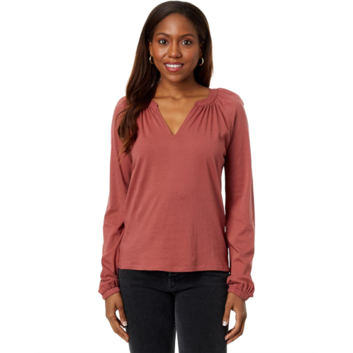 Womens bobi Los Angeles Split-Neck Long Sleeve Shirred Tee