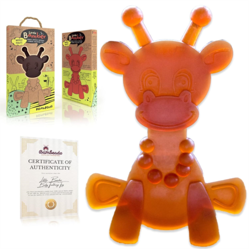 Bambeado Amber Oil Baby Teething Toy ? Little Bamber is a Natural Amber, Teething Relief and Rubber Giraffe Teething Toy, Special Baltic Teether Toy for Sore Gums ? Baby Christmas Gifts