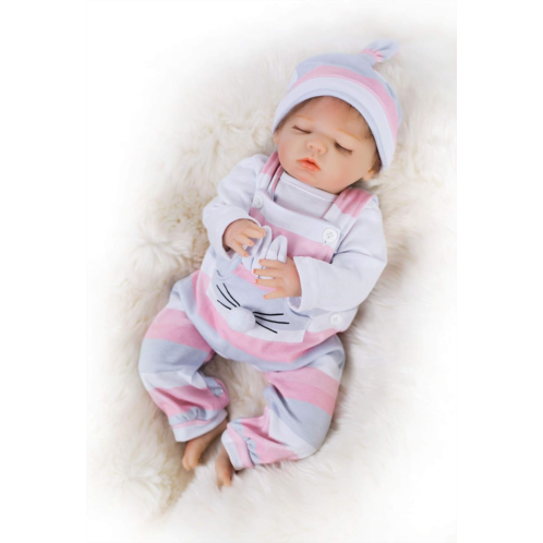 Wamdoll Warmdoll 18 inch Real Life Reborn Baby Doll,Sleey Kitty,Girl Doll Crafted in Vinyl Like Silicone and Weighted Cloth Body