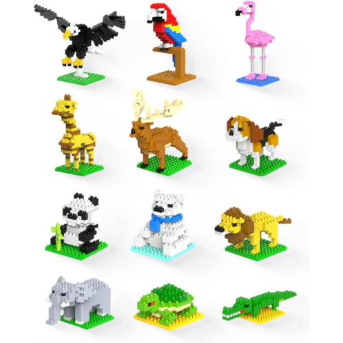 Kimiangel Party Favors for Kids, 12 Pack Mini Animals Building Blocks Sets for Goodie Bags, Prize Box Toys for Kids, Fillers, Prizes, Christmas Birthday STEM Educational Brick Kits