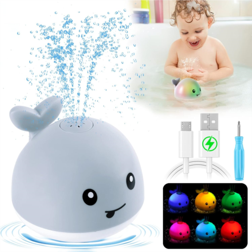 Gigilli Baby Bath Toys Gifts, Christmas Rechargeable Baby Toys Whale, Light Up Bath Toys, Sprinkler Bathtub Toys for Toddlers Infant Kids Boys Girls, Spray Water Bath Toy, Pool Bat