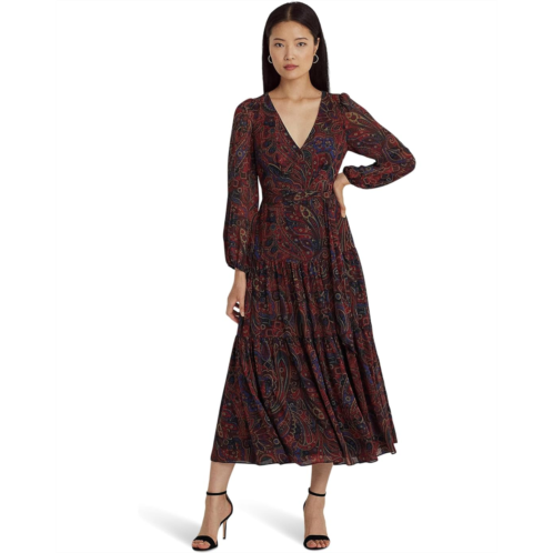 POLO Ralph Lauren Checked Paisley Belted Georgette Dress