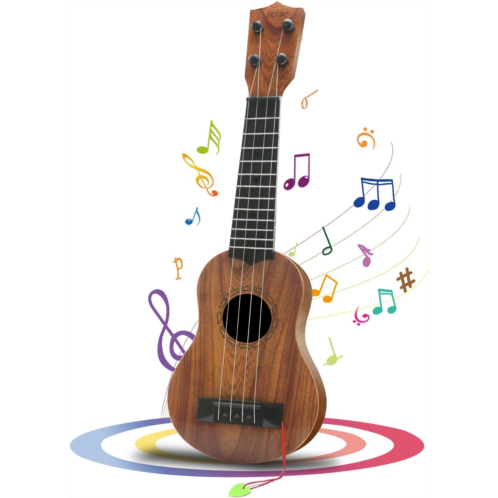 QDH Kids Toy Ukulele, Kids Guitar Musical Toy,17 Inch 4 Steel Strings, with Pick, Kids Play Early Educational Learning Musical Instrument Gift for Preschool Children, Ages 3-6(Wooden C
