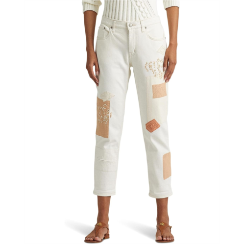 POLO RALPH LAUREN Petite Patchwork Relaxed Tapered Ankle Jeans in Cream Wash