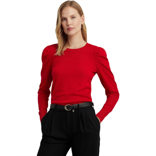 POLO Ralph Lauren Womens LAUREN Ralph Lauren Petite Cotton-Blend Puff-Sleeve Sweater