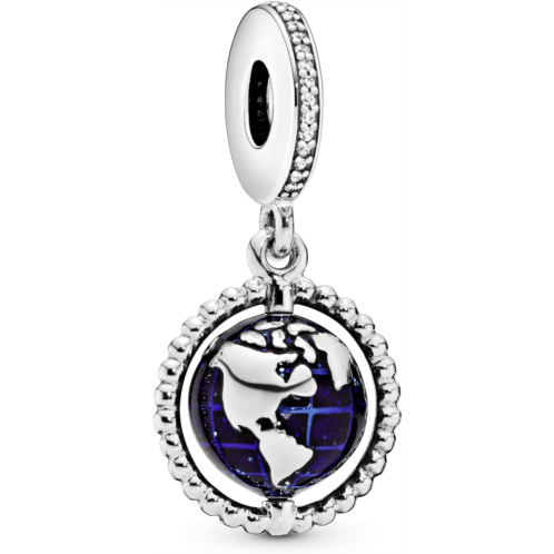 Pandora Jewelry Spinning Globe Dangle Cubic Zirconia Charm in Sterling Silver, No Box