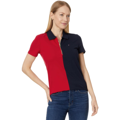 Womens Tommy Hilfiger Short Sleeve Color-Block Zip Polo
