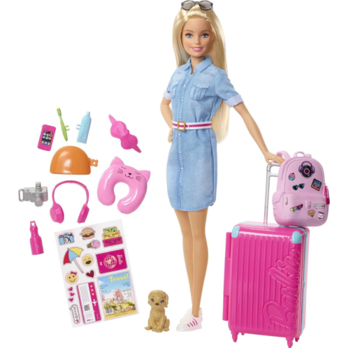 Barbie Dreamhouse Adventures Doll & Accessories, Travel Set with Blonde Fashion Doll, Puppy & 10+ Pieces, Suitcase Opens & Closes