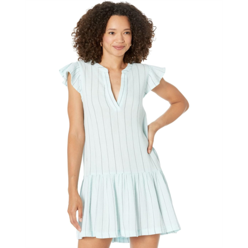 MONROW Pinstripe Gauze Easy Ruffle Dress