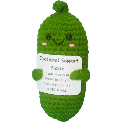 Gladyell Cucumber Knitting Doll,Funny Reduce Pressure Toy, Emotional Support Crochet Pickle Ornament for Office Desk,Handmade Emotional Support Pickled Cucumber Pickle Gift (1PC)