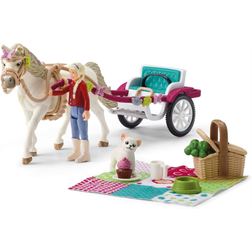 Schleich Horse Club, Horse Toys for Girls and Boys, Carriage Ride with Picnic Horse Set with Horse Toy, 32 Pieces