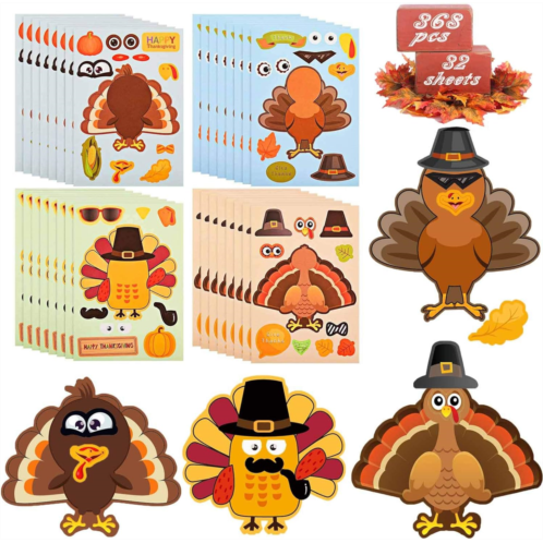 Woochic Make-A-Turkey Stickers Thanksgiving Crafts for Kids - Make A Face Sticker, Make Your Own Turkey DIY Stickers Autumn Fall Harves Party Favors Games Supplies Thanksgiving Decorations